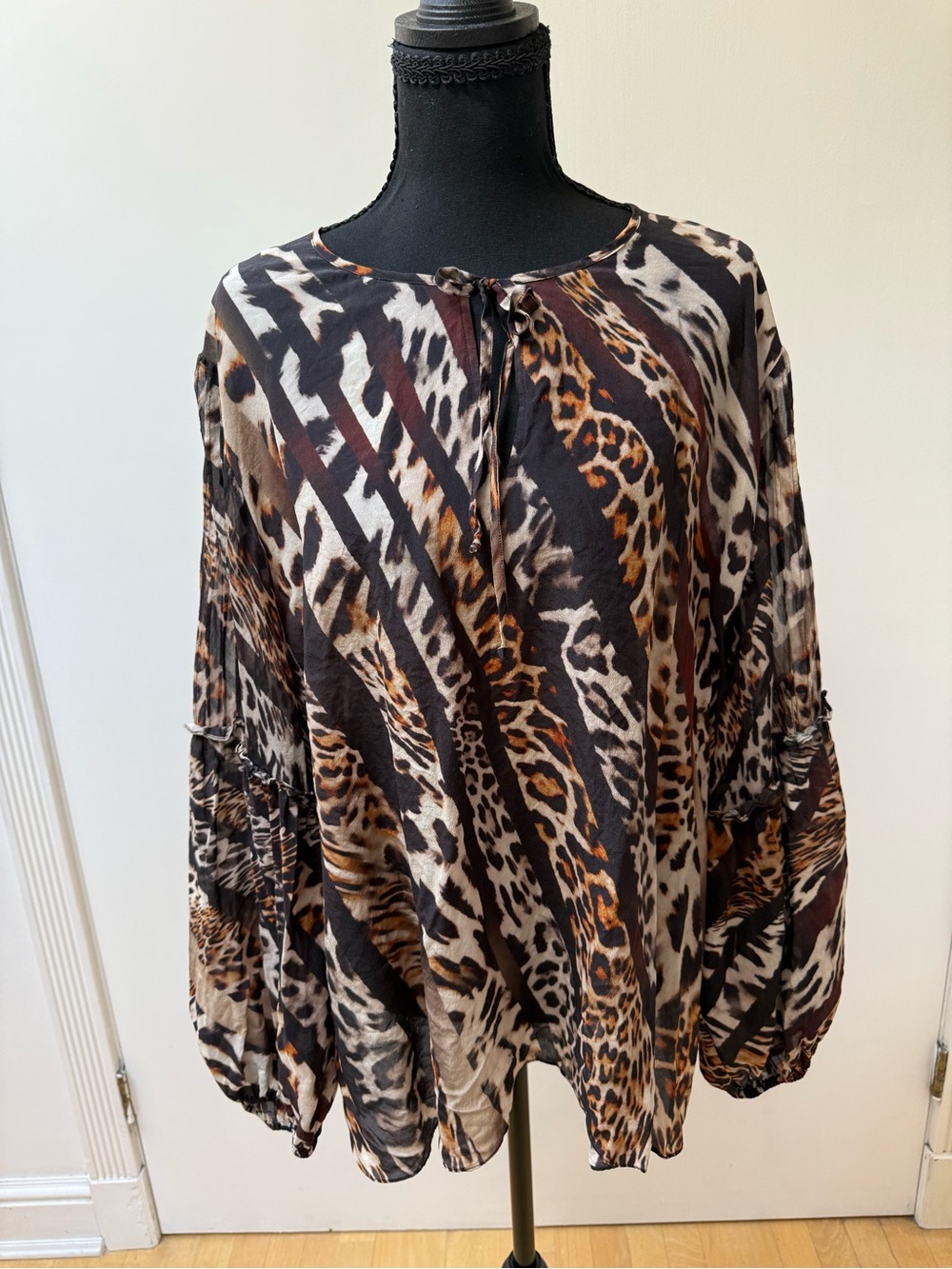Kobi Halperin XXL Animal Print Long Sleeve Blouse - Brown Multi